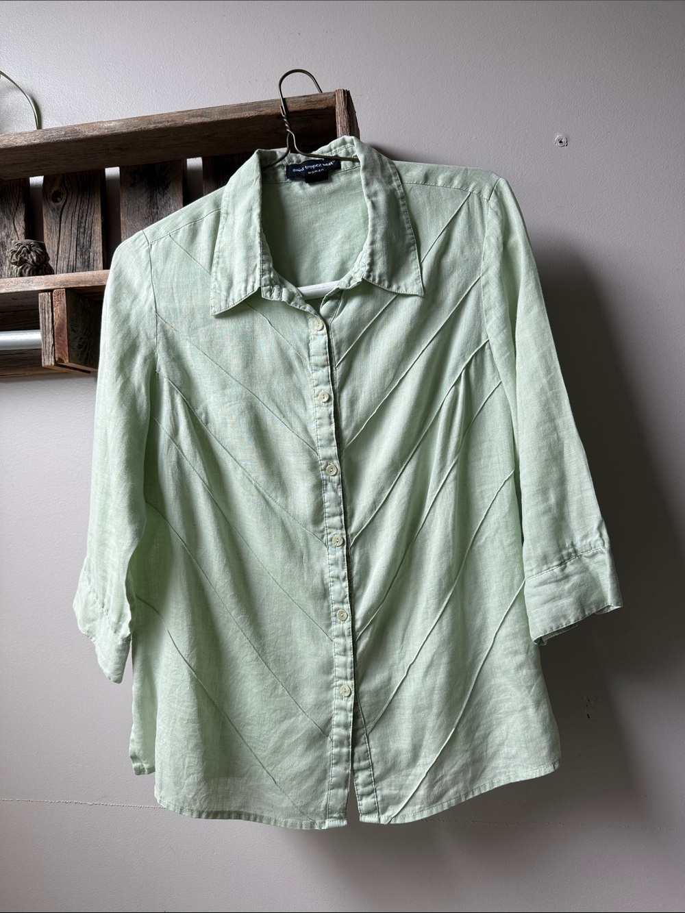 Saint Tropez West Mint Green Linen Top 1X